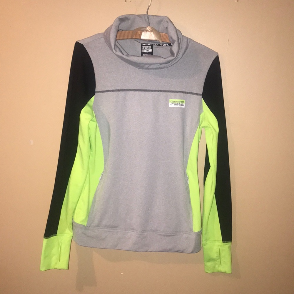 VS Pink Cowl Neck Neon & Grey Pullover Sweatshirt